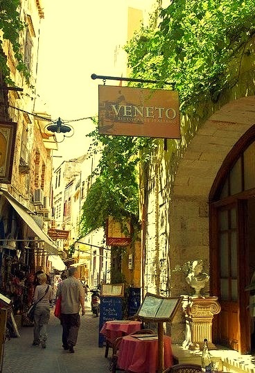 Dining place on the streets of Chania, Crete, Greece