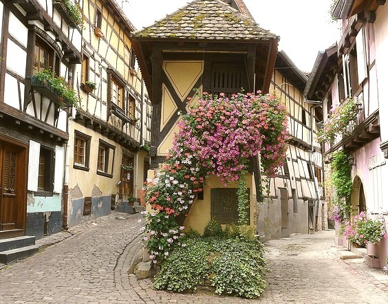 Lovely streets of Eguisheim in Alsace, France