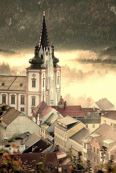 Morning fog at the basilica, Mariazell / Austria