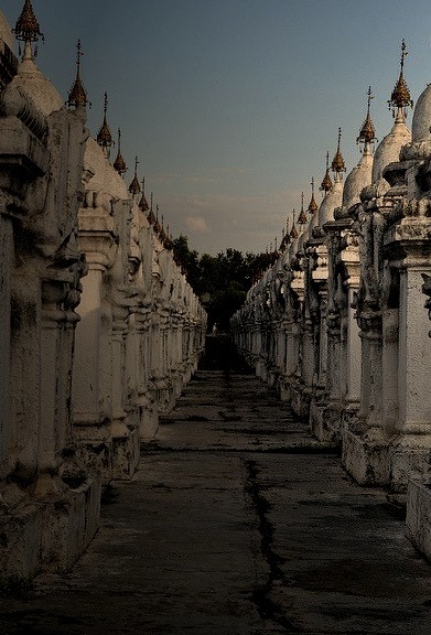 White stupas of the Kuthodaw Pagoda in Mandalay / Myanmar