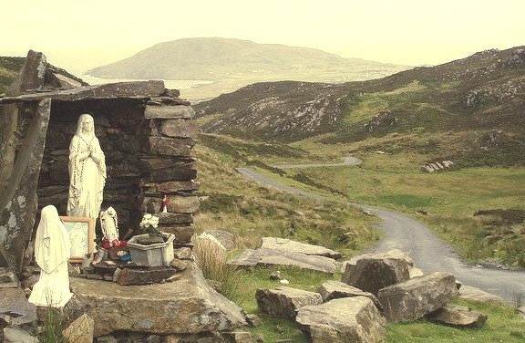 A roadside holy well and grotto at Mamore Gap, County Donegal, Ireland