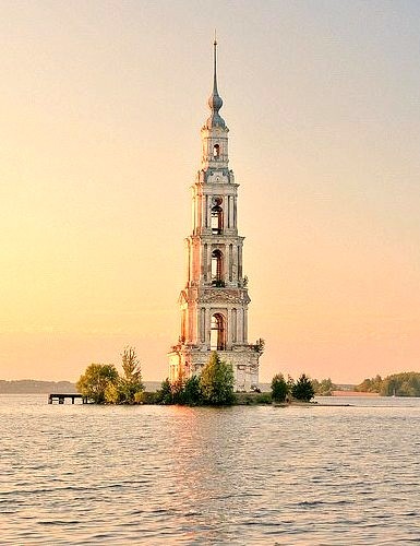 St. Nicholas belltower, part of the flooded church in Kalyazin, Russia