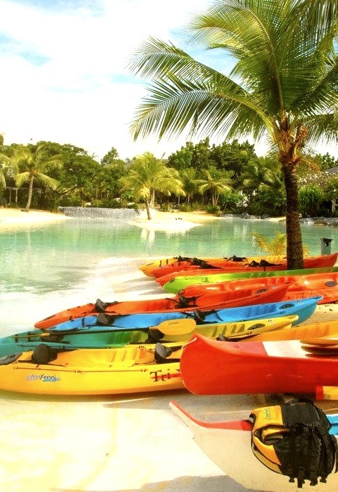 Colorful kayaks in Plantation Bay, Cebu, Philippines