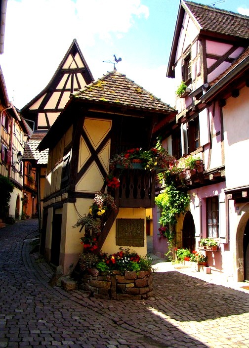 Picturesque streets of Eguisheim in Alsace, France